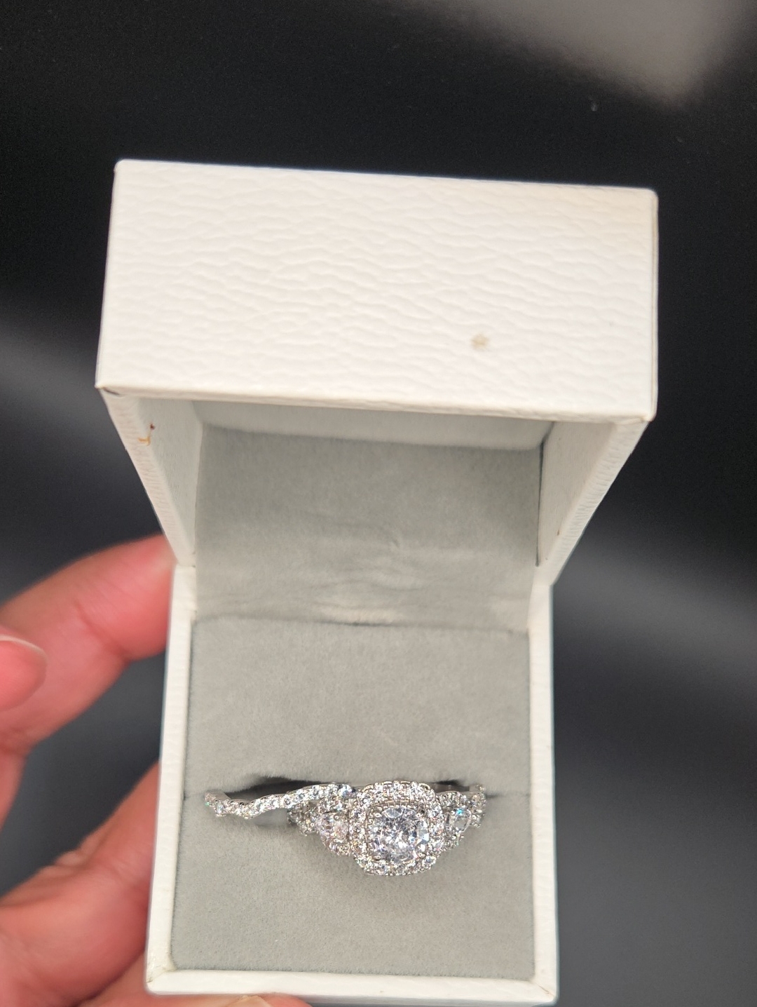 9.5 ,925 Silver Halo Diamond Engagement / Wedding Ring - White
